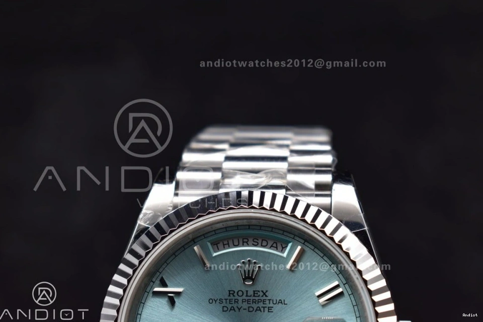 904L 40 Iced Roman Markers On Dial President Steel SS DayDate GMF Bracelet Blue A3255 V2 0123